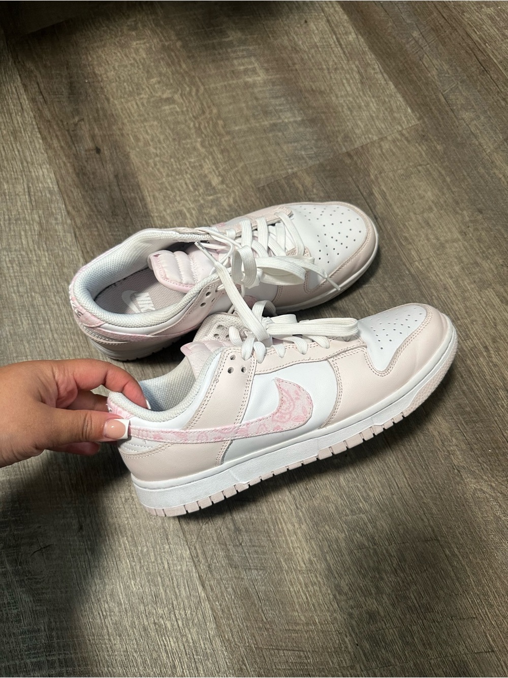 Nike White paisley Sneakers with Pale Pink Swoosh Accents